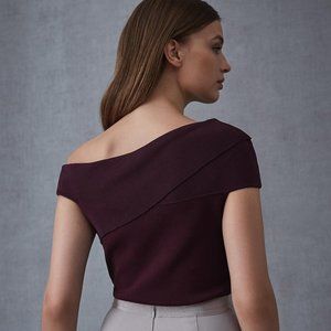 REISS Indigo Bardot Knitted Top, Berry